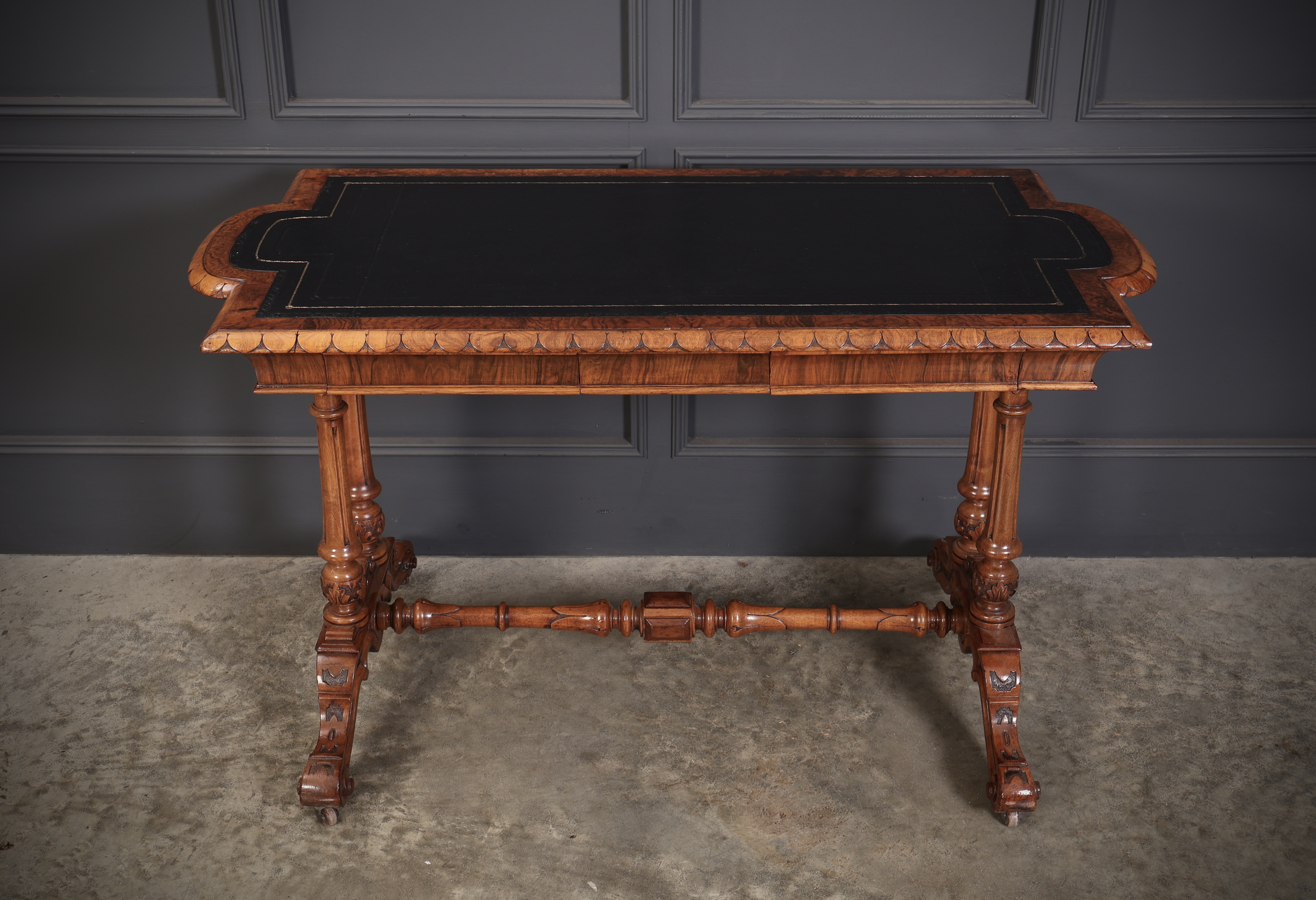 Shaped Carved Walnut Library Table - Image 6